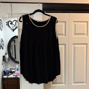 Zenana Outfitters Black Tank Top with Pearl Details